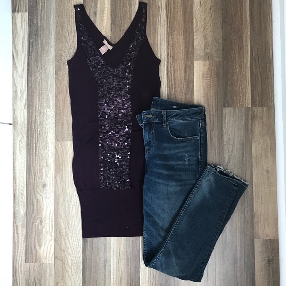 Plum sequined sweater blouse. Size small. - Picture 1 of 5